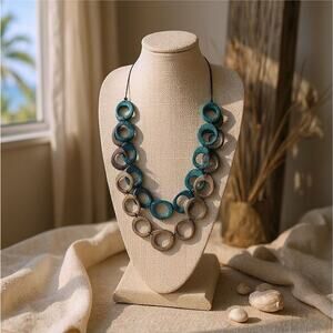 TAGUA NUT Long Hoops Layers NECKLACE beach artisan Nature jewelry